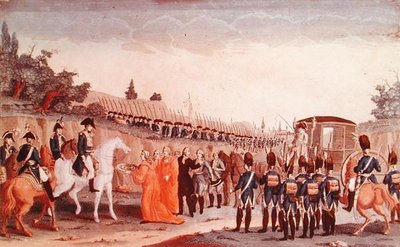 De Berlijnse magistraten overhandigen de sleutels van de stad aan Napoleon door French School
